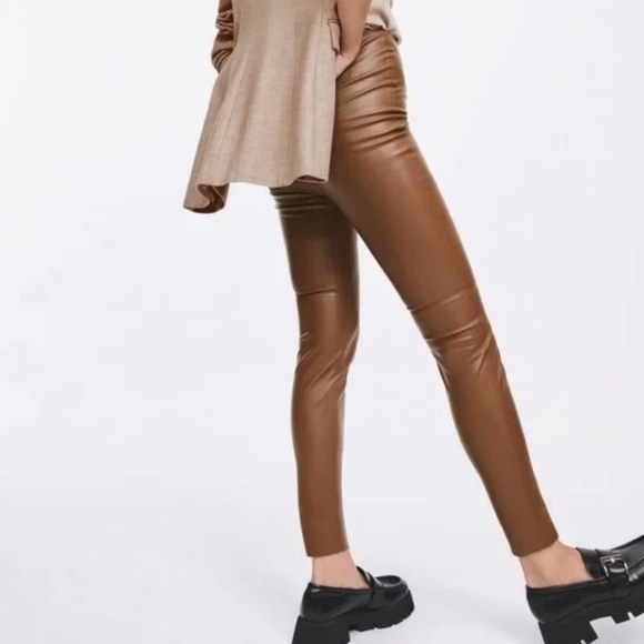 Zara Pants - ZARA Faux Leather Brown Leggings